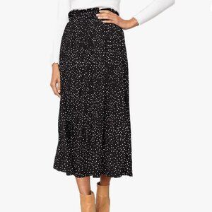Womens EXLURA Polka Dot Pleated Midi Black White Skirt with Pockets Medium Large